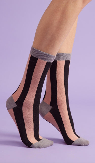 גרבי כותנה לנשים - פסים ורוד