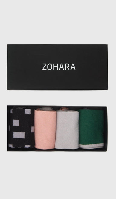 גרבי נשים מארז רביעייה - קולור בלוק