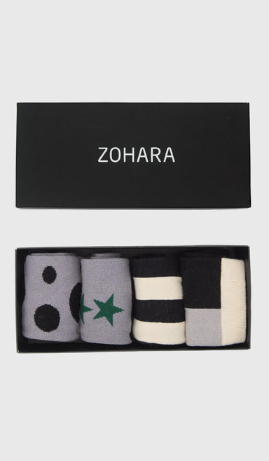 גרבי נשים מארז רביעייה - סיטי אפור / ירוק