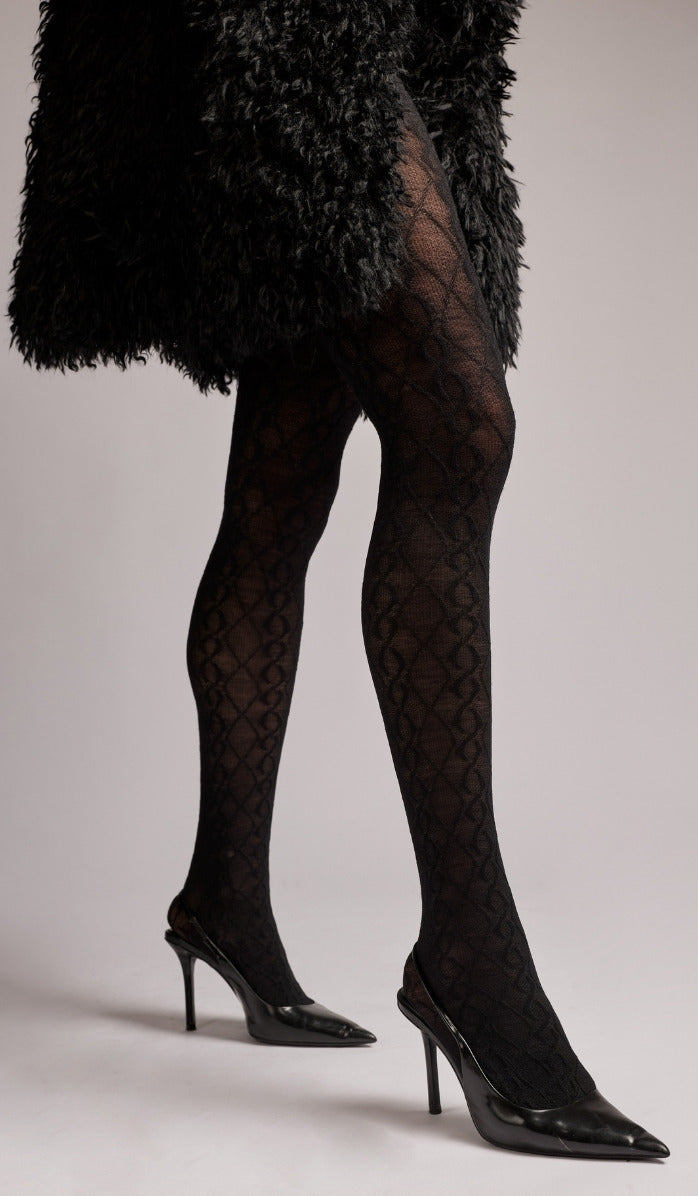 גרביון צמר קלוע - שחור