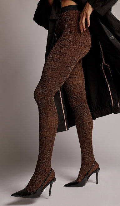 גרביון משבצות מטאלי - שחור ברונזה