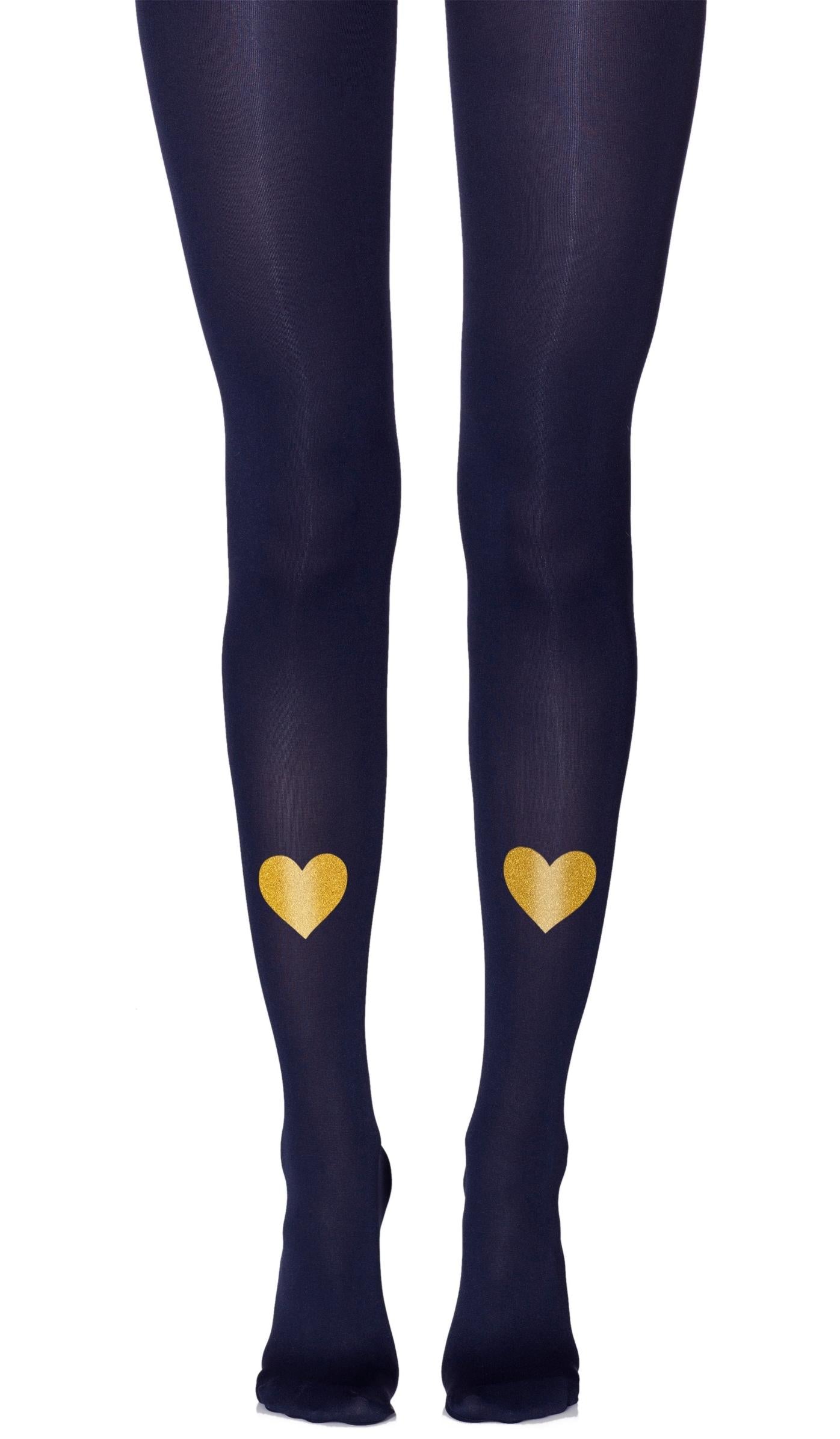 גרביון כחול נייבי עם הדפס לבבות מזהב