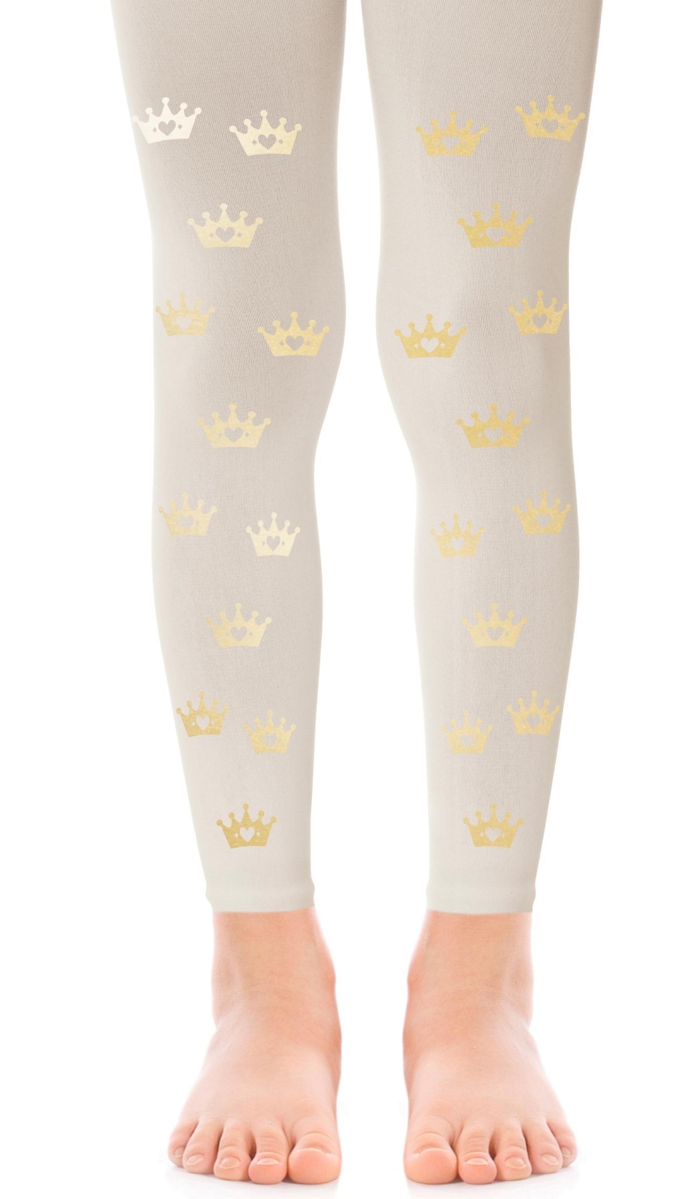 גרביון ילדות קרם עם הדפס כתרים מזהב