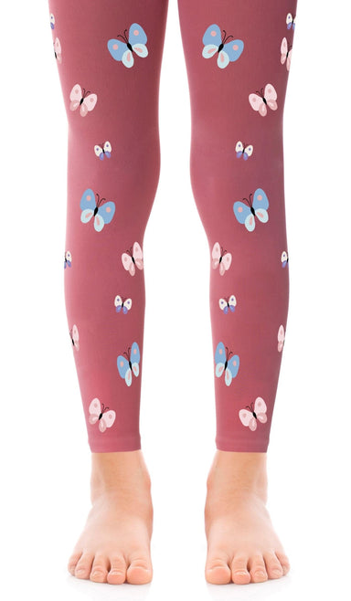 גרביון ילדות ורוד עתיק ללא כף רגל עם הדפס פרפרים צבעוניים