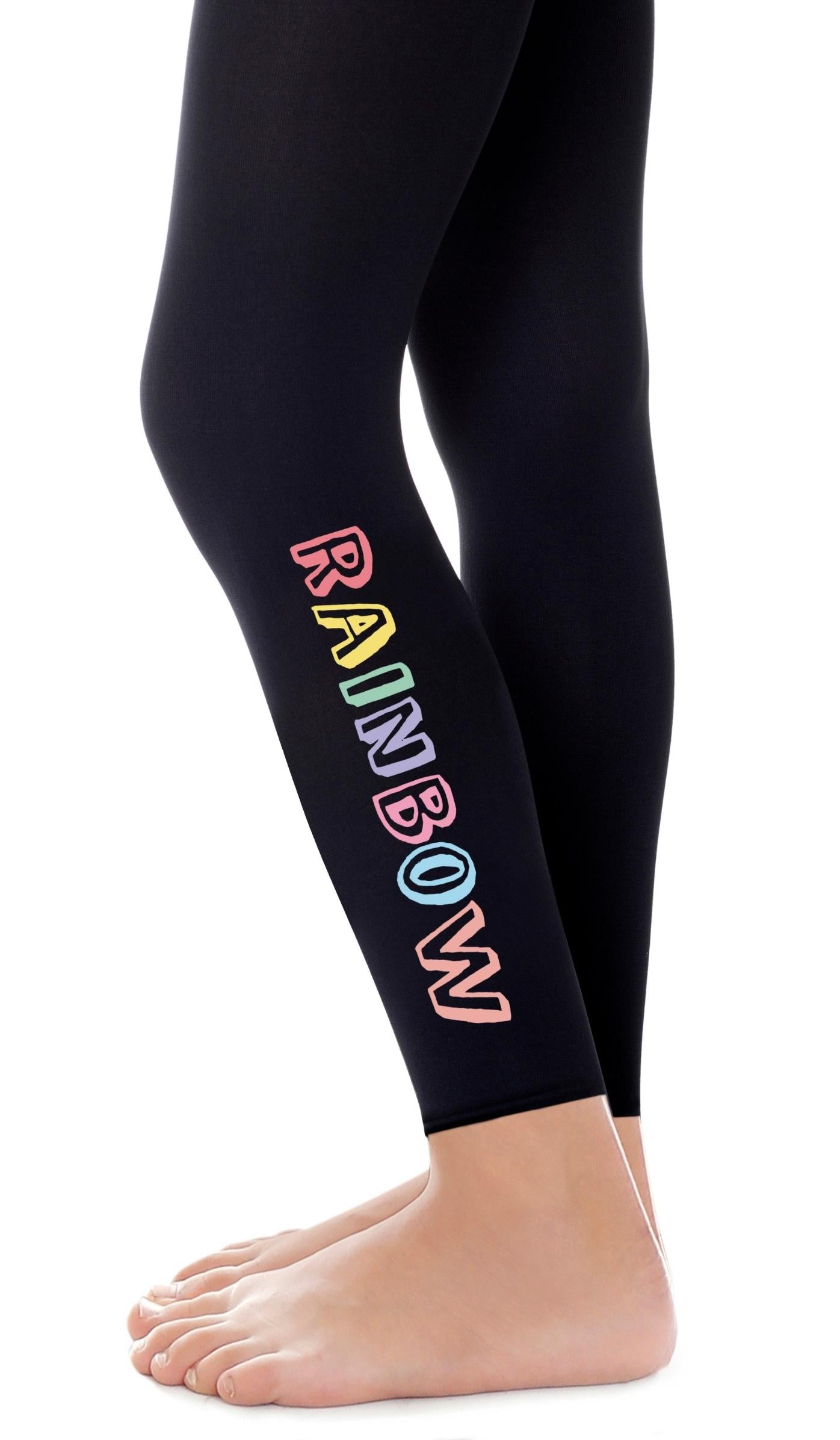 גרביון ילדות שחור ללא כף רגל עם הדפס טקסט צבעוני