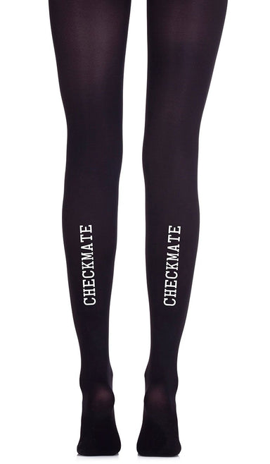 גרביון שחור אטום עם הדפס טקסט בלבן