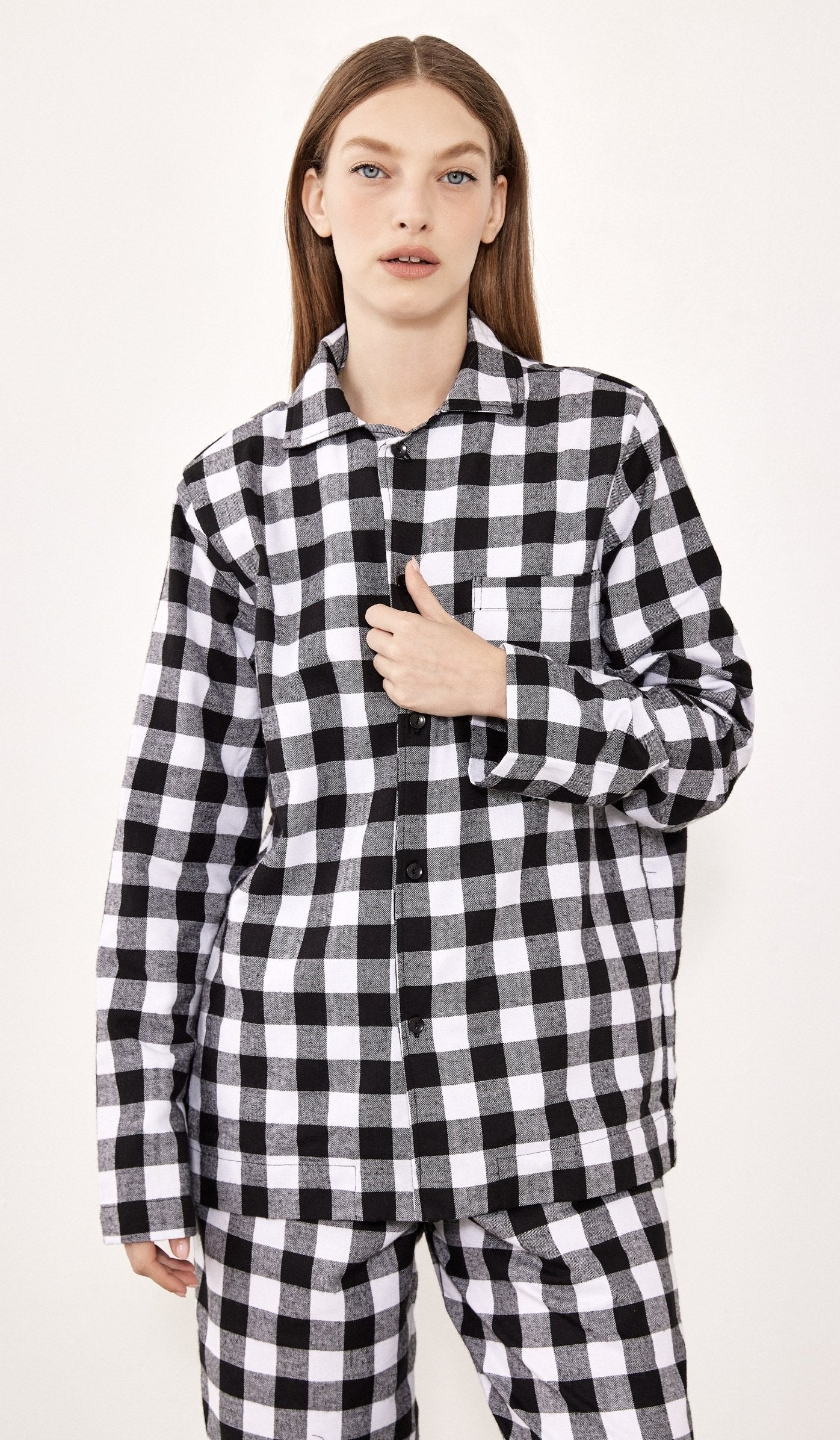 סט מכופתר פלנל - בילי שחור לבן משובץ