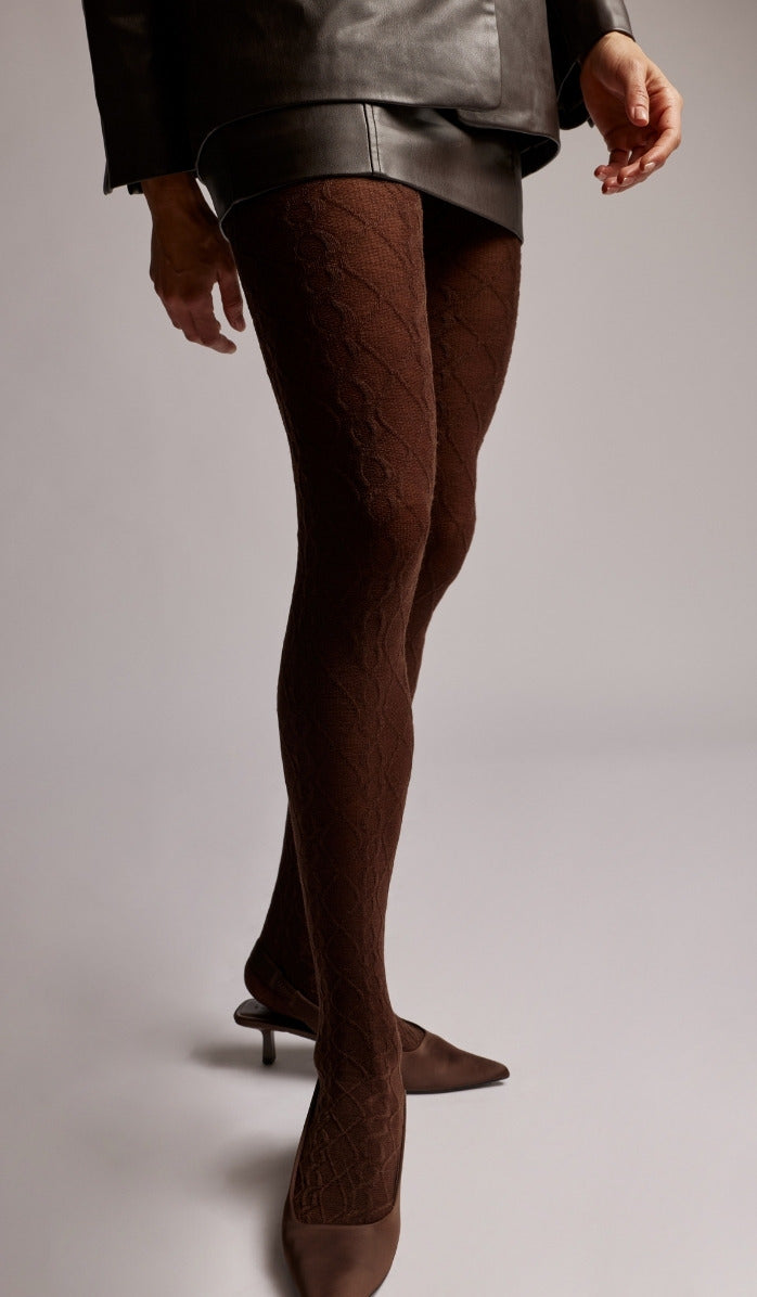 גרביון צמר קלוע - שוקולד