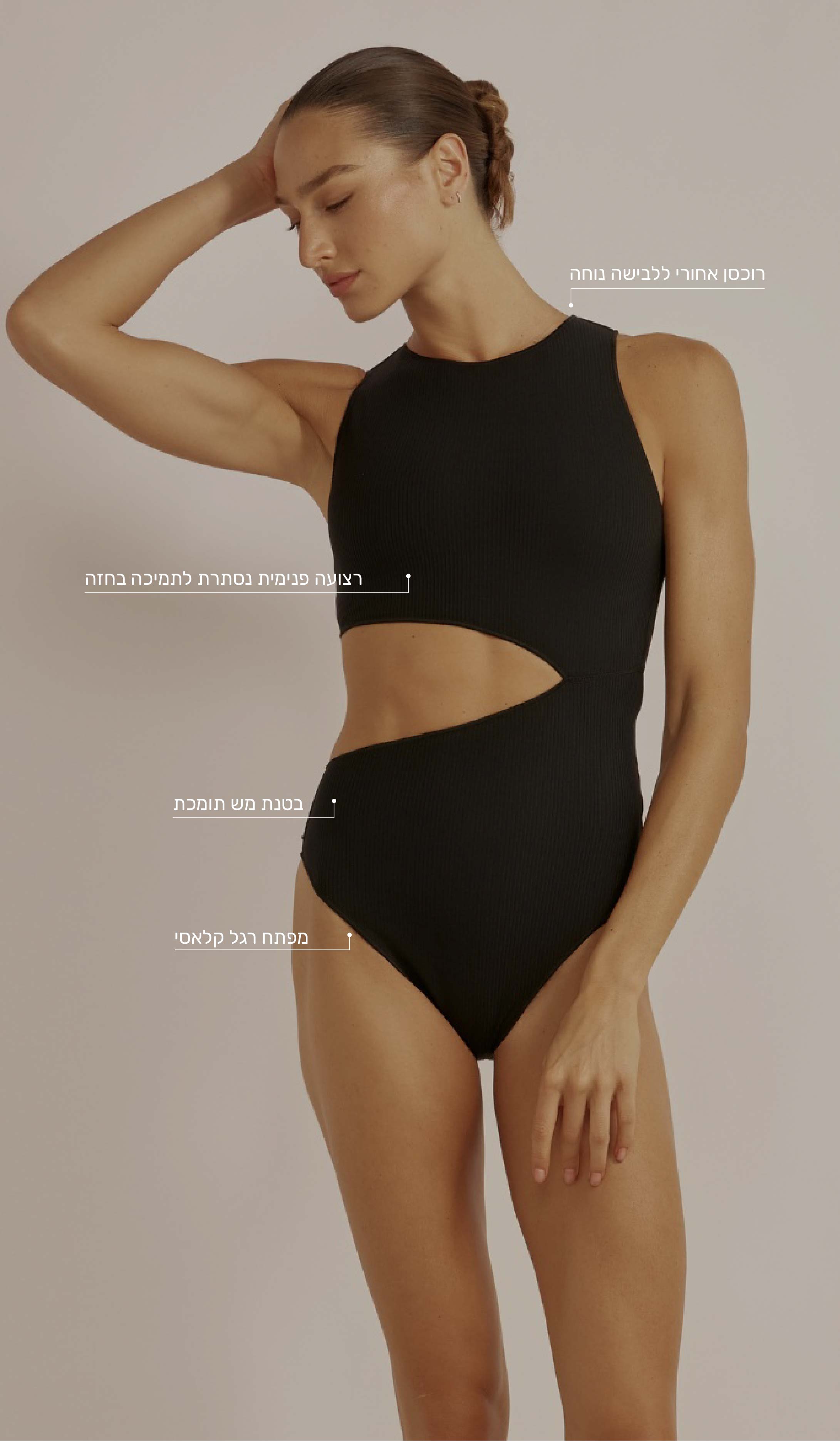 בגד ים שלם לנשים - פנלופי שחור ריב