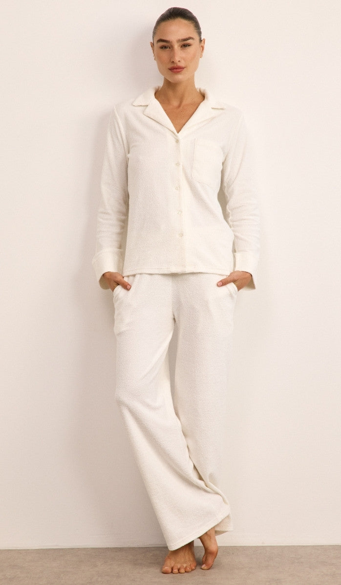 סט מכופתר מבד בוקלה - לבן