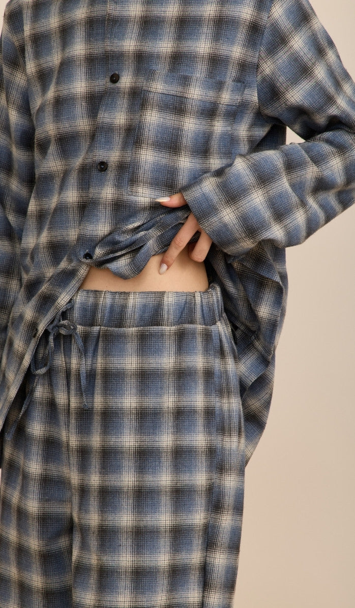 סט מכופתר פלנל - בילי נייבי משובץ