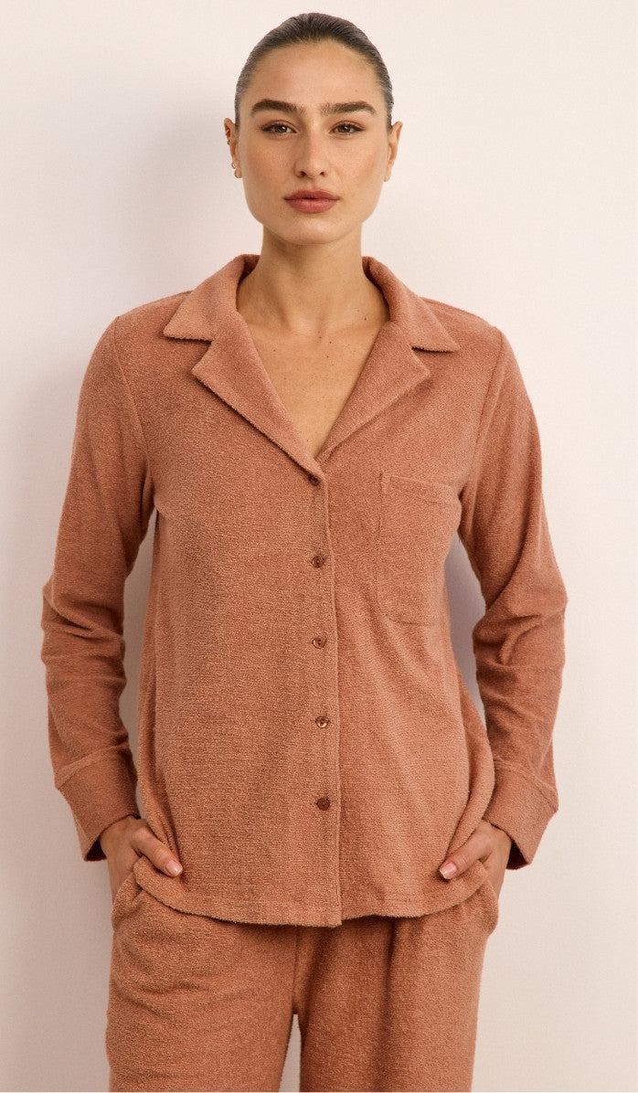 סט מכופתר מבד בוקלה - ורוד עתיק