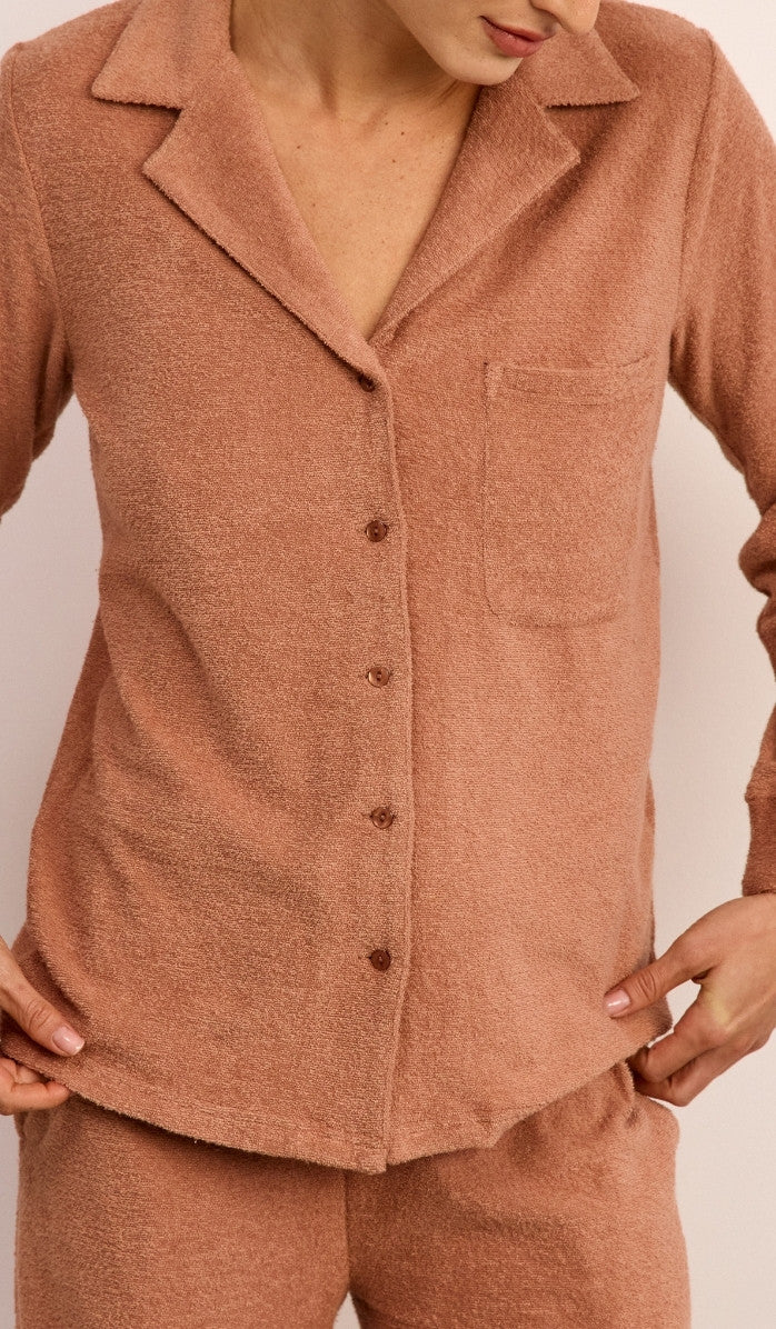 סט מכופתר מבד בוקלה - ורוד מעושן