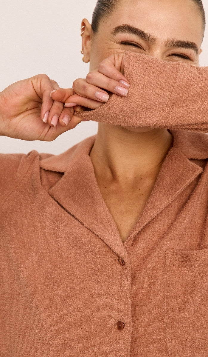 סט מכופתר מבד בוקלה - ורוד מעושן