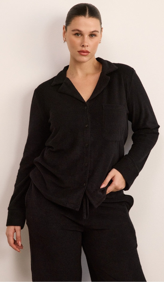 סט מכופתר מבד בוקלה - שחור