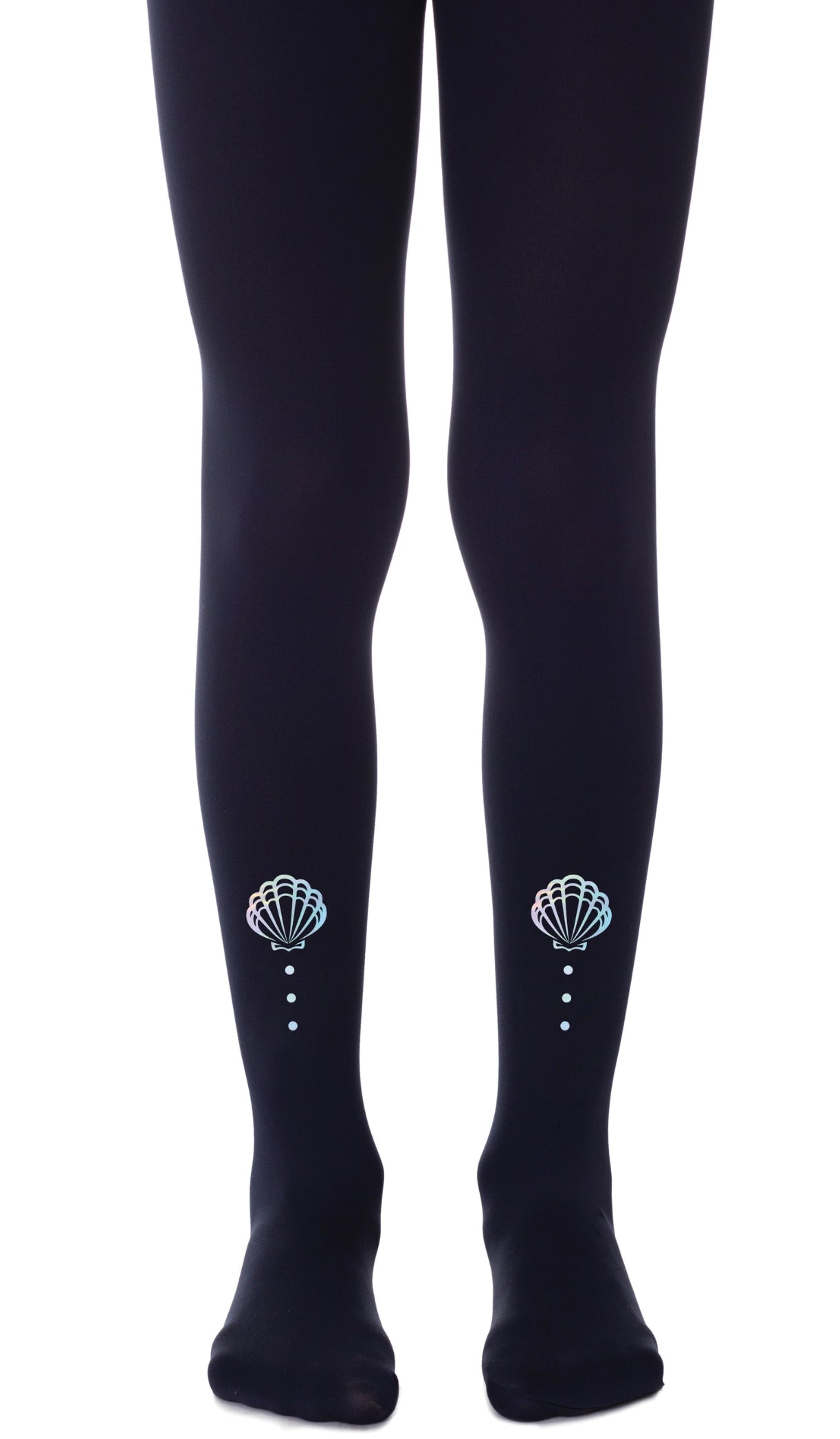 גרביון ילדות שחור עם הדפס צדף