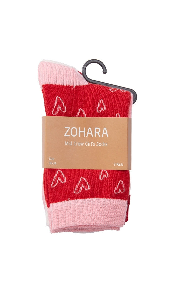 גרבי כותנה לילדות - מארז שלישייה לבבות