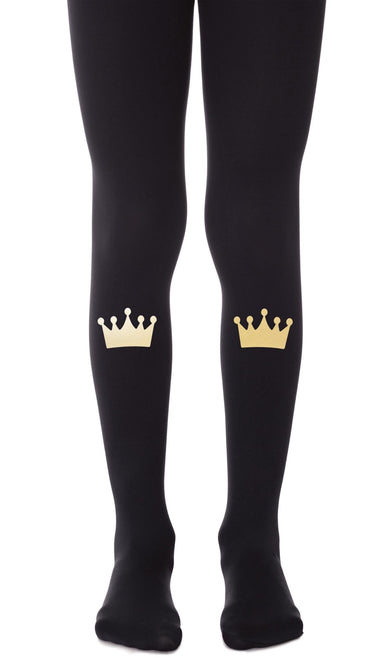 גרביון ילדות שחור עם הדפס כתר מזהב