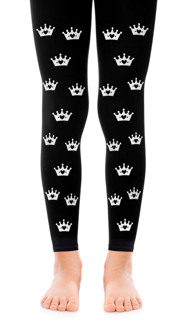 גרביון ילדות שחור עם הדפס כתרים כסופים