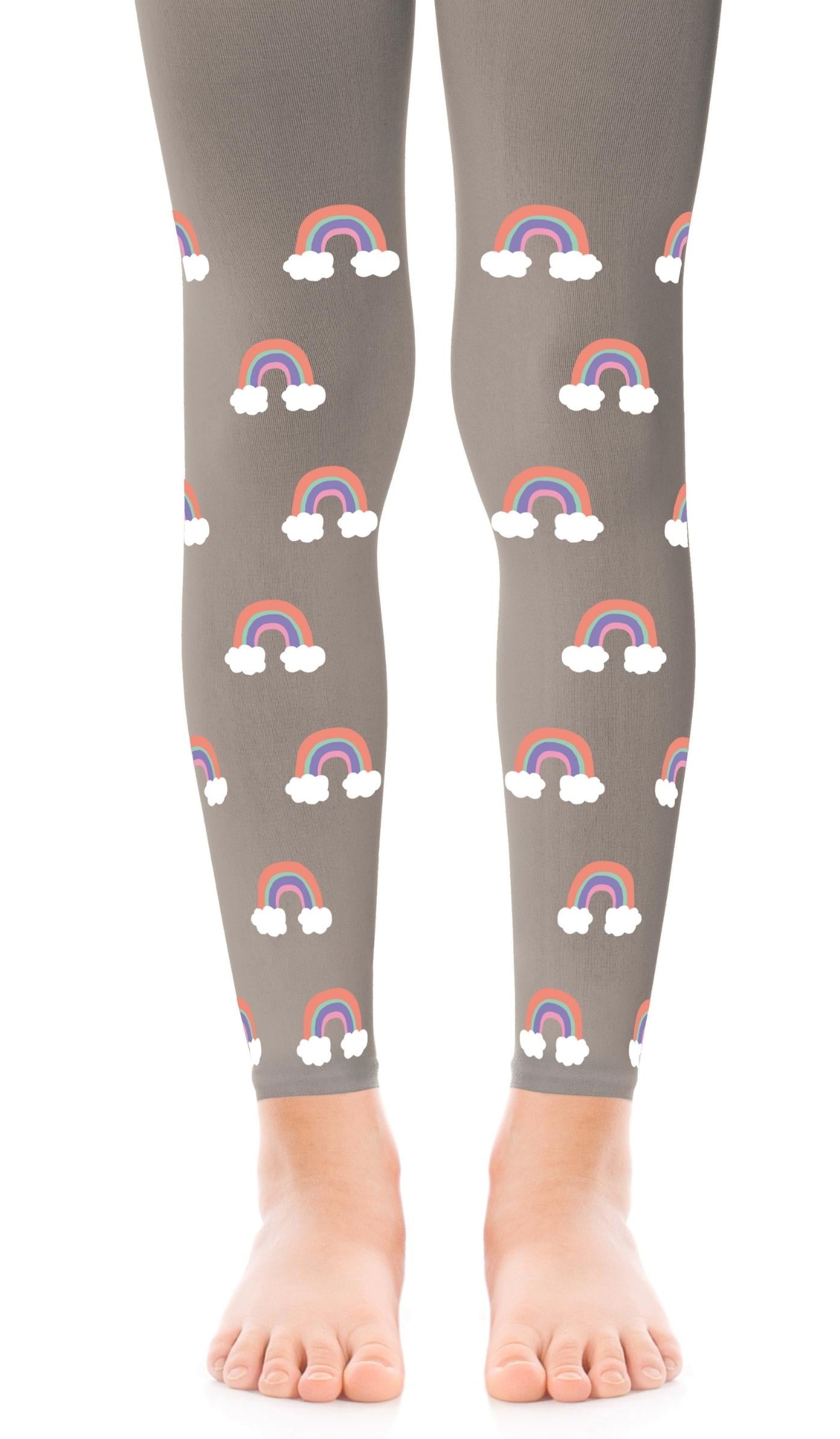 גרביון ילדות אפור ללא כף רגל עם הדפס קשתות קטנות