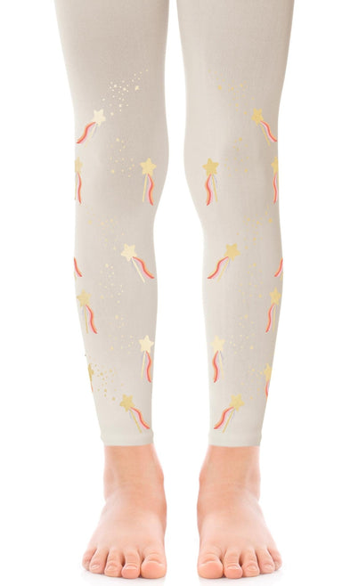 גרביון ילדות קרם ללא כף רגל עם הדפס שרביט הקסם