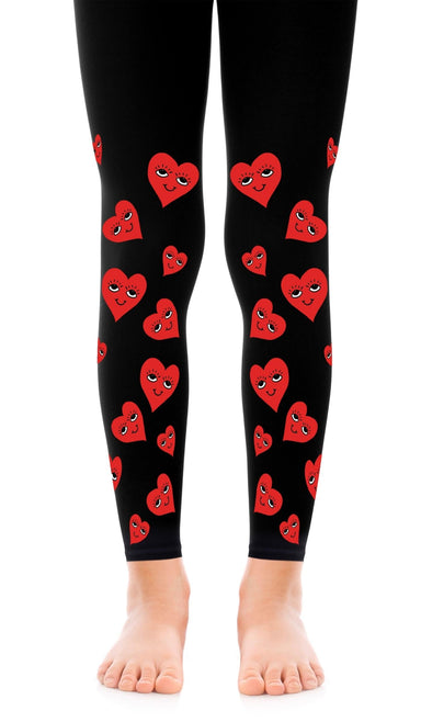 גרביון ילדות שחור ללא כף רגל עם הדפס לבבות סמיילי