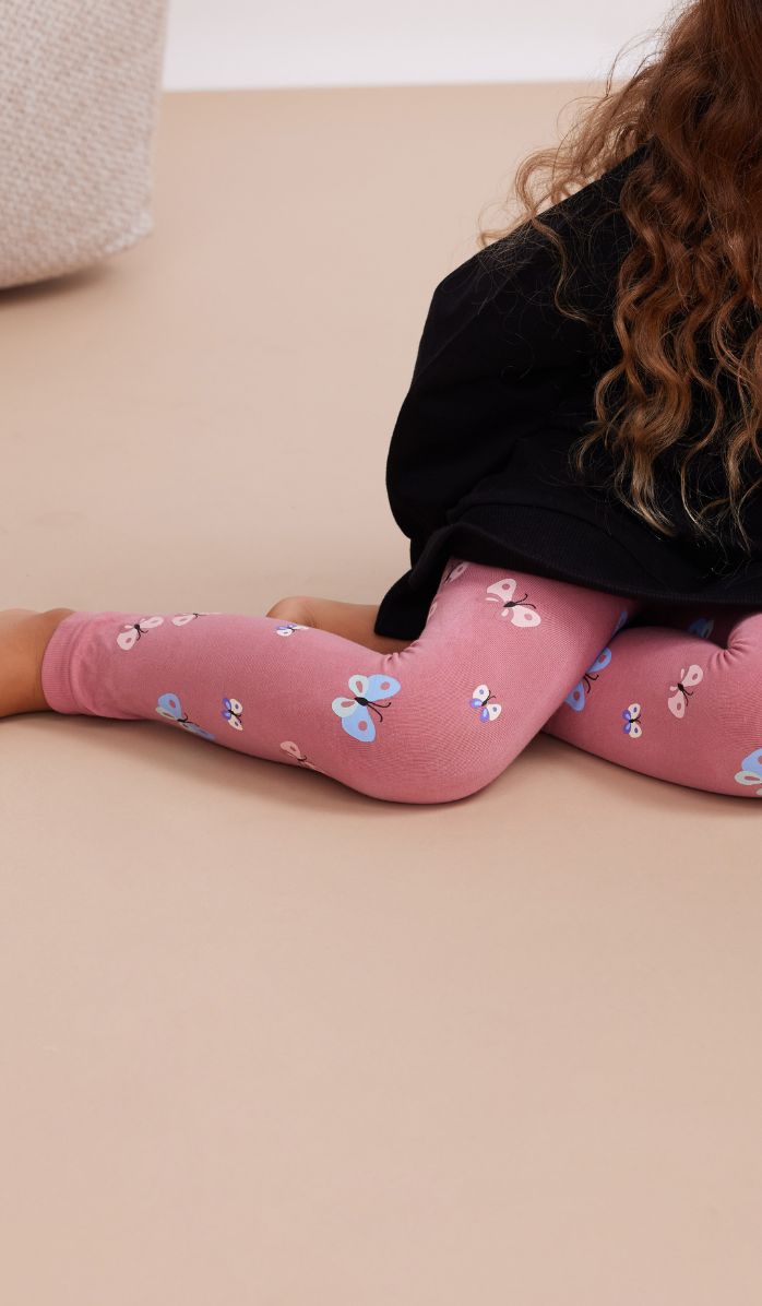 גרביון ילדות ללא כף רגל - בוא אלי פרפר נחמד ורוד עתיק