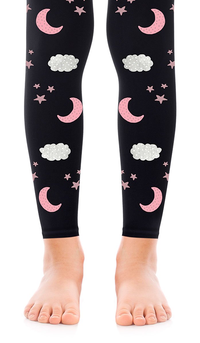 גרביון ילדות שחור ללא כף רגל עם הדפס ירח וכוכבים