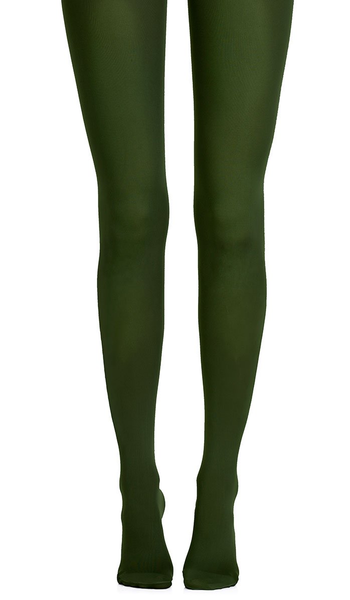 גרביון אטום חלק בצבע ירוק יער