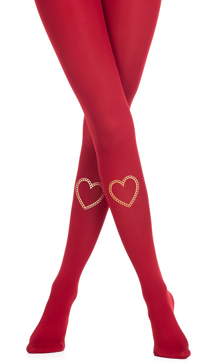 גרביון בצבע אדום עם הדפס לב מזהב
