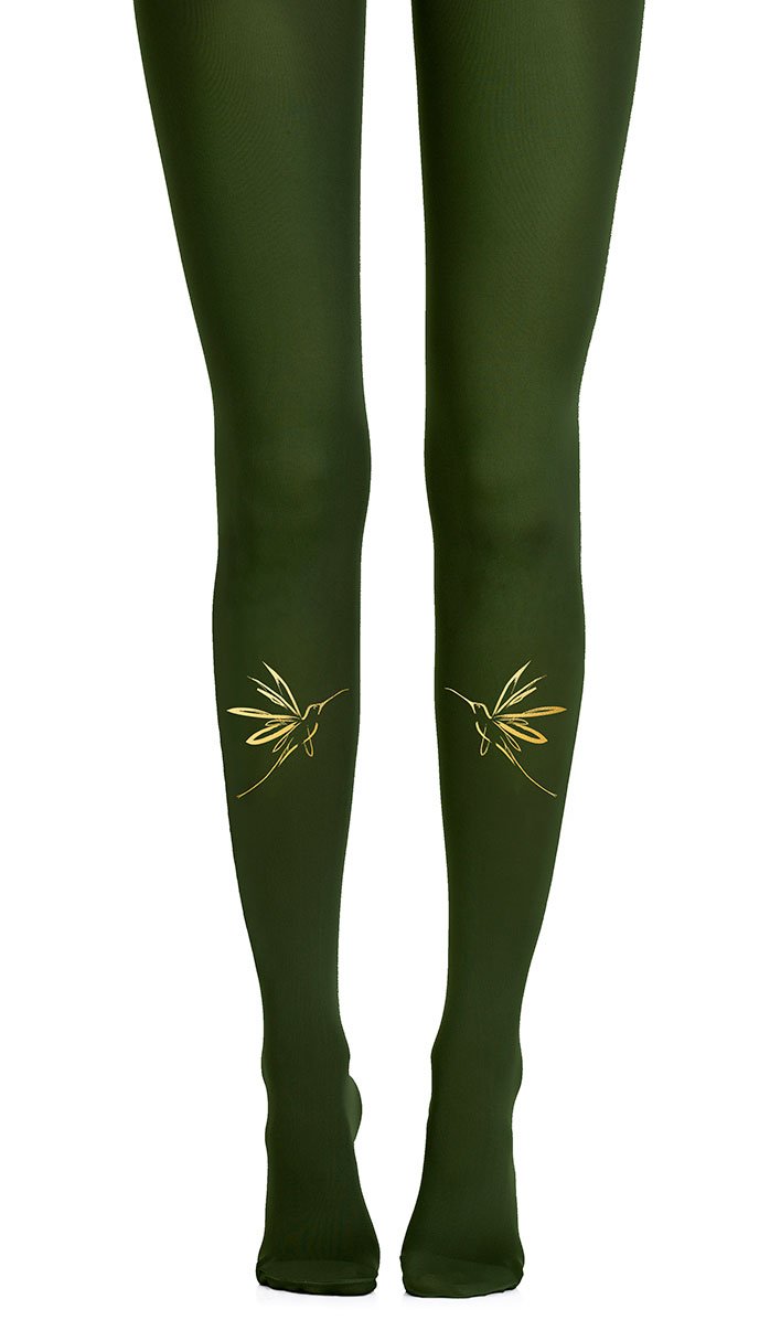 גרביון בצבע ירוק עם הדפס יונקי דבש מזהב