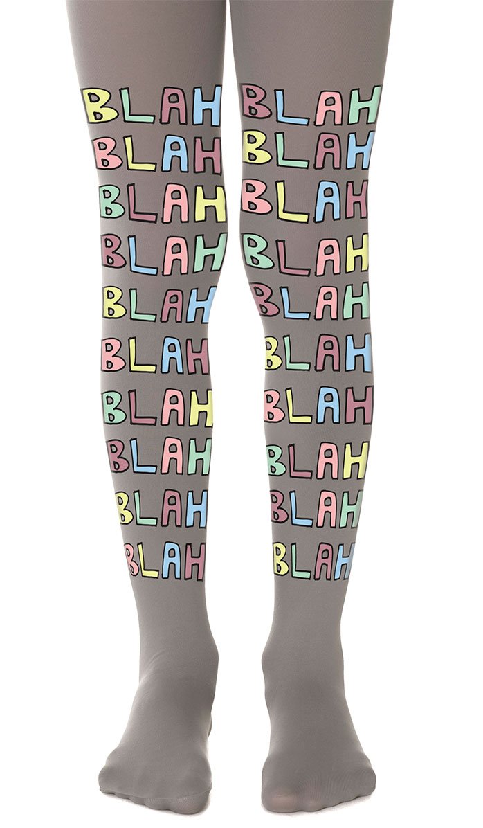 גרביון ילדות אפור עם הדפס BLAH BLAH צבעוני