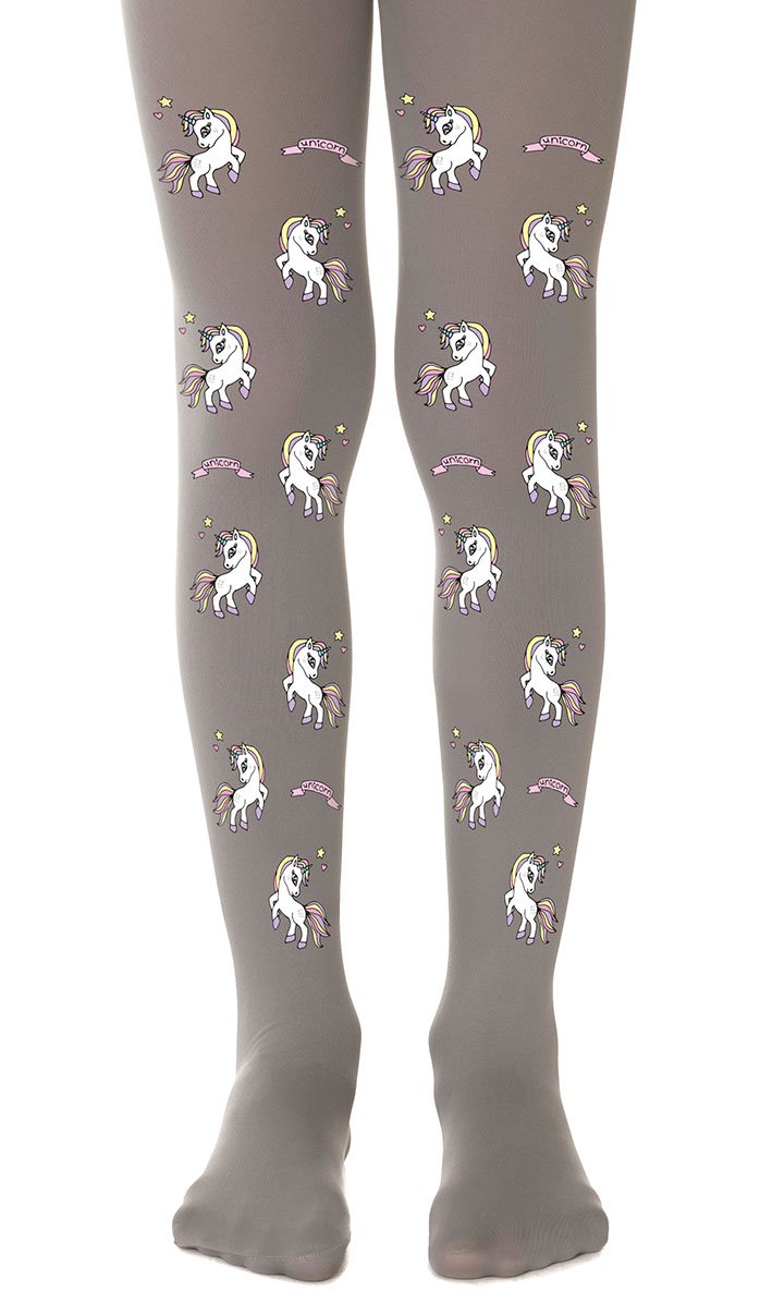 גרביון ילדות אפור עם הדפס חדי קרן