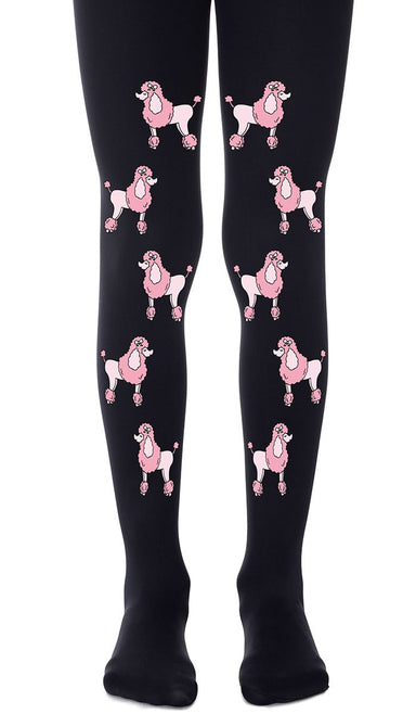 גרביון ילדות שחור עם הדפס פודלים ורודים