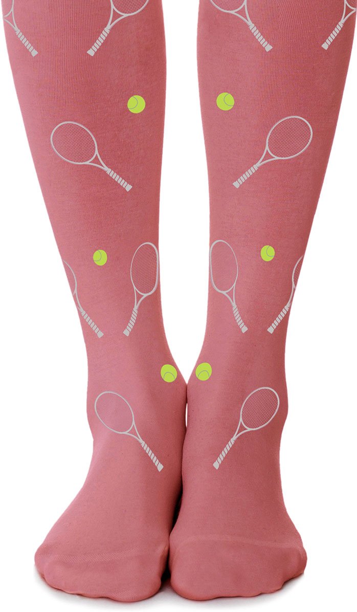 גרביים בצבע ורוד עתיק עם הדפסים של מחבטים וכדורי טניס