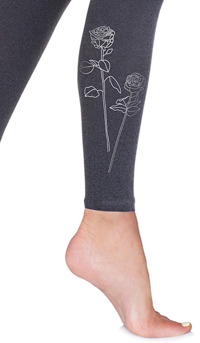 גרביון בצבע אפור מלאנז' ללא כף רגל עם הדפס ורדים כסופים